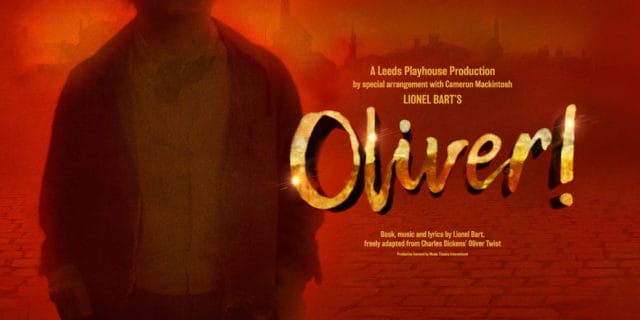 The boy's silhouette is on an industry Victorian background in red. The image features the golden show title 'Olivier" and Creatives credits.